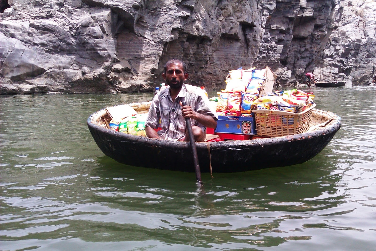 The floating stall on a Coracle in river Kaveri at Hogeynakal