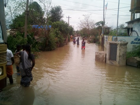 A flooded village near the Indian east coast after a cyclone