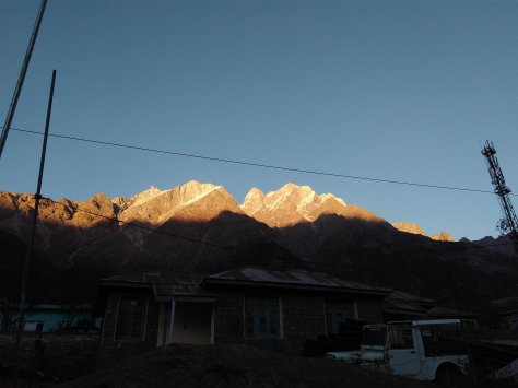 the view of the Kinnaur Kailash mountains at Sangla