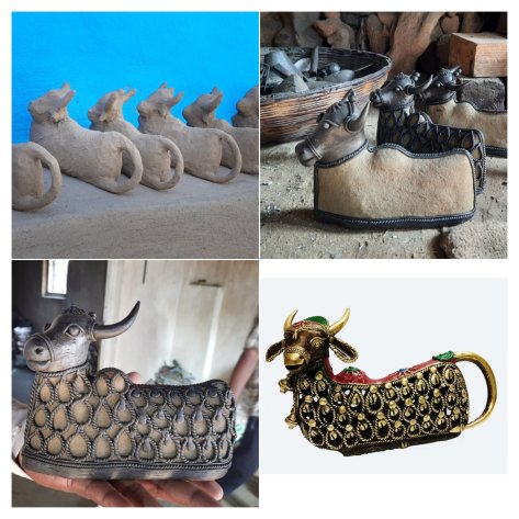 Work-in-progress at a foundry that makes Dokra art in Bastar