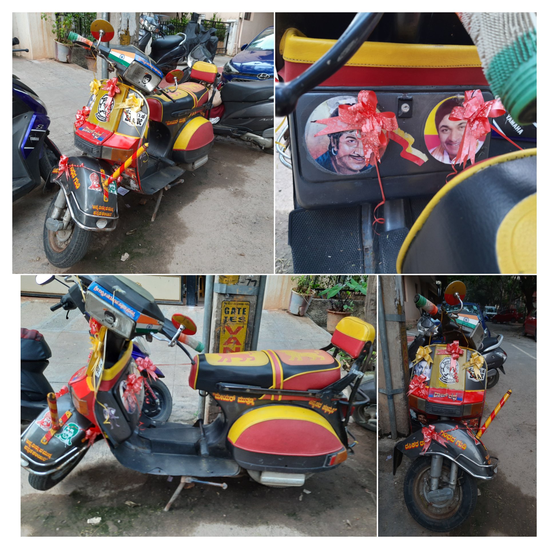 A scooter decked up in a Sandalwood theme (Kannada film industry)