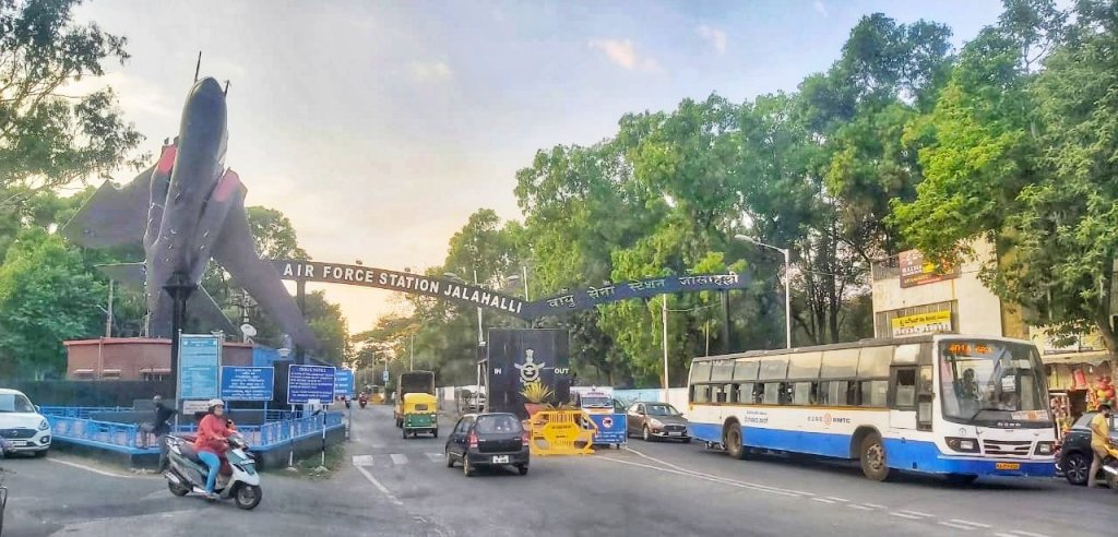 The entrance to Jalahalli Airforce Station at Gangamma circle