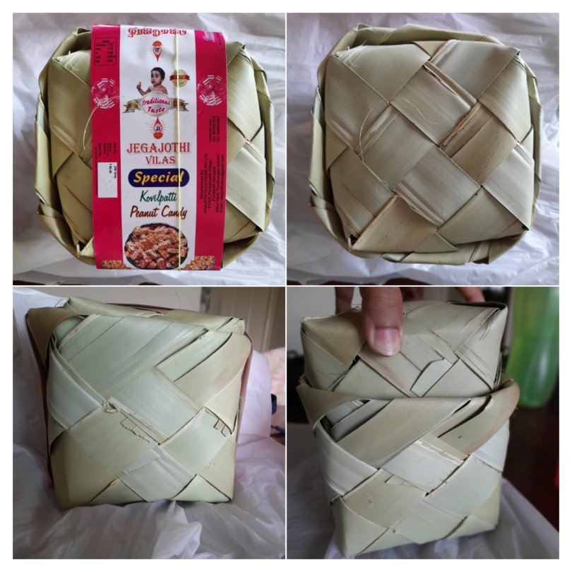 The palm leaf box containing the Kovilpatti chikki