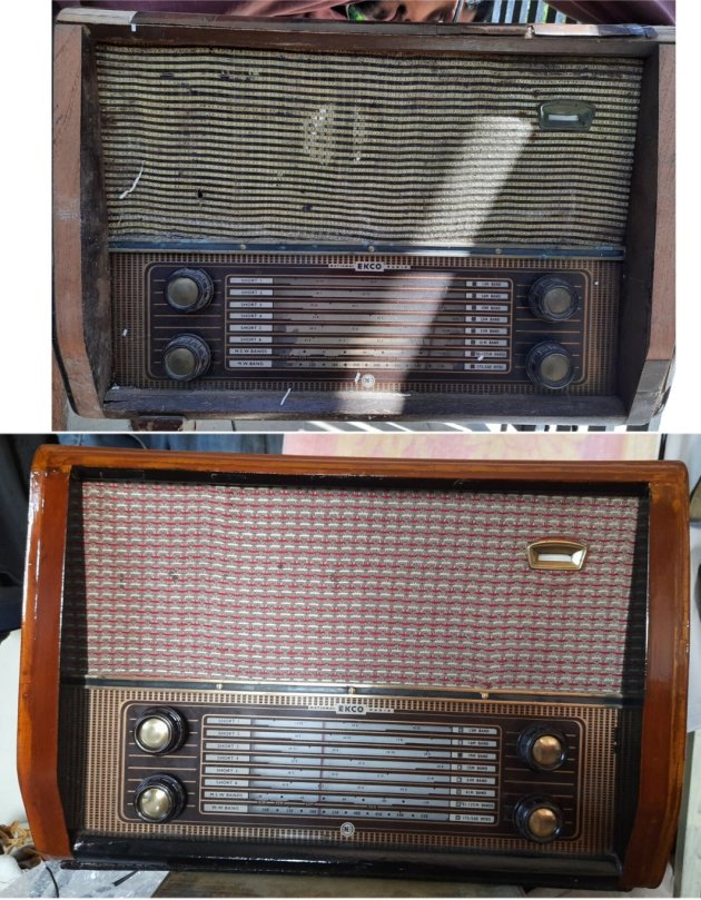 National Ekco Radio, Top: Before restoration. Below: After restoration.