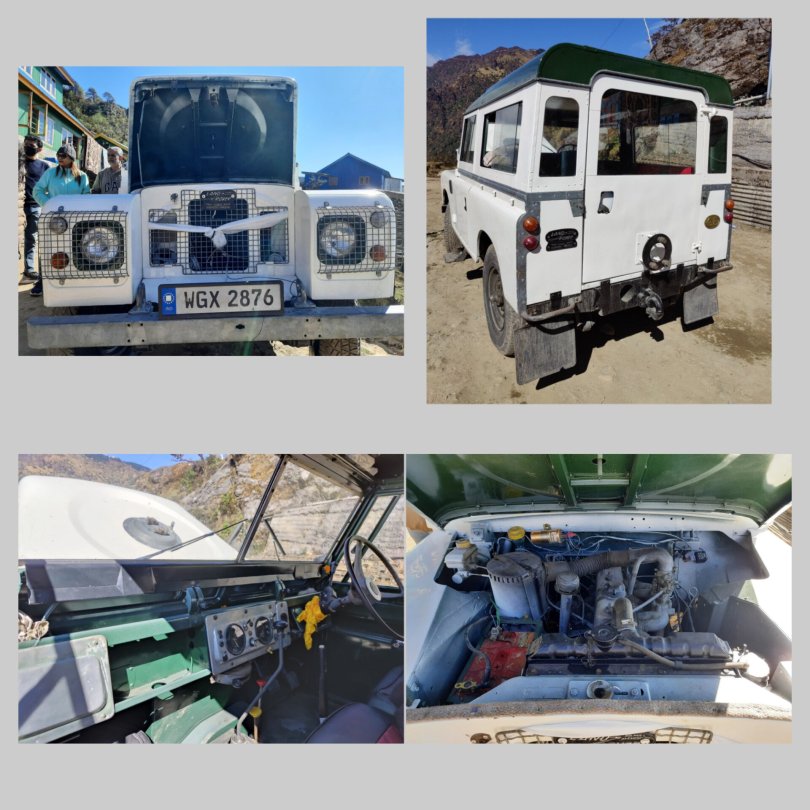 A vintage Land rover Defender petrol vehicle at Maneybanjang