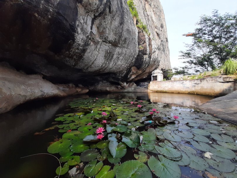 The path towards the right of the trail, leading to the temple pond