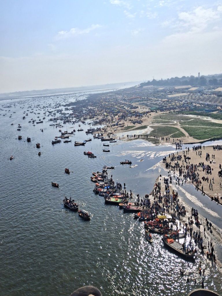 Bird's eye view of Triveni Sangam, Prayag