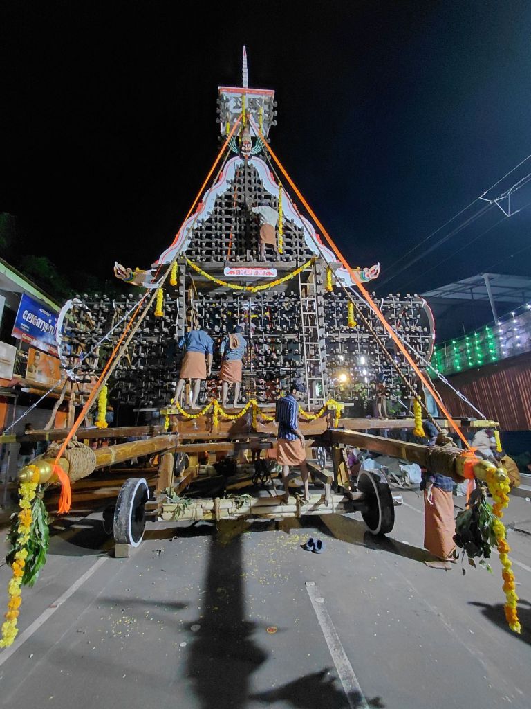 The temple car getting ready for the Purapaad festival, Cheriyanad