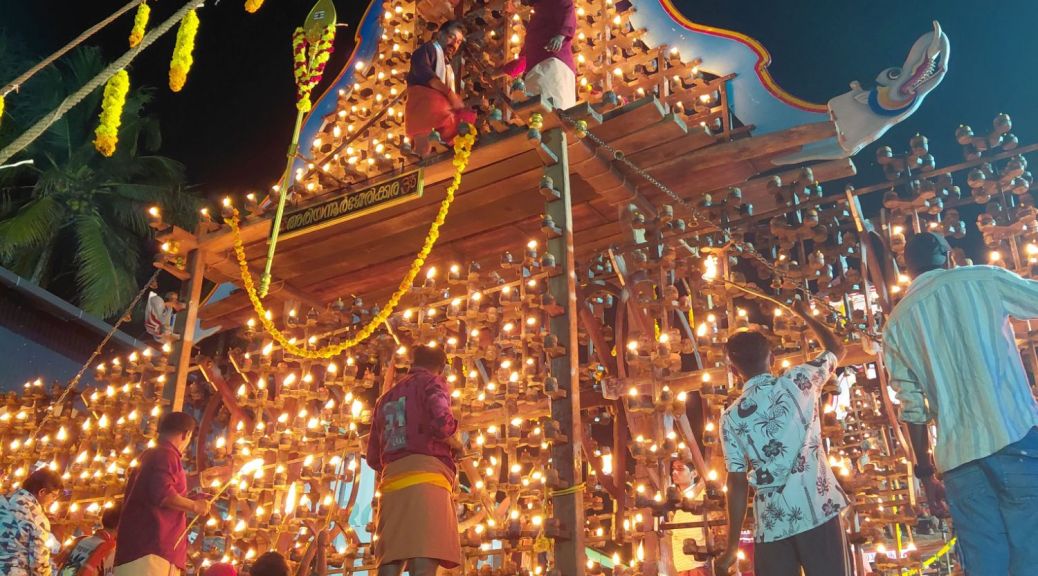 The illuminated temple car Purapaad festival, Cheriyanad