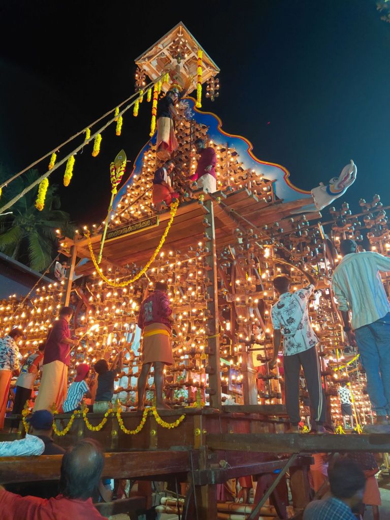 The illuminated temple car Purapaad festival, Cheriyanad