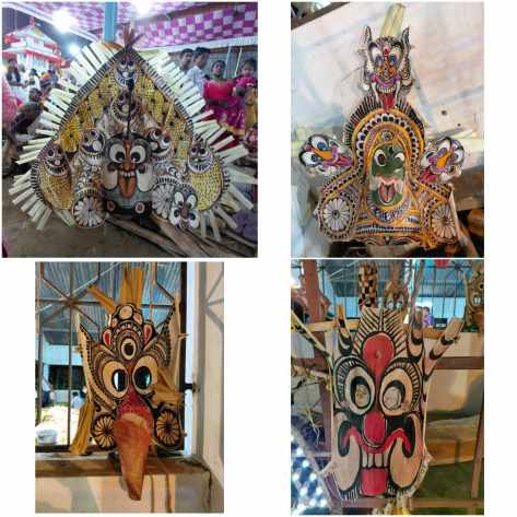 Various areca sheath painted Masks used for Kolam thullal